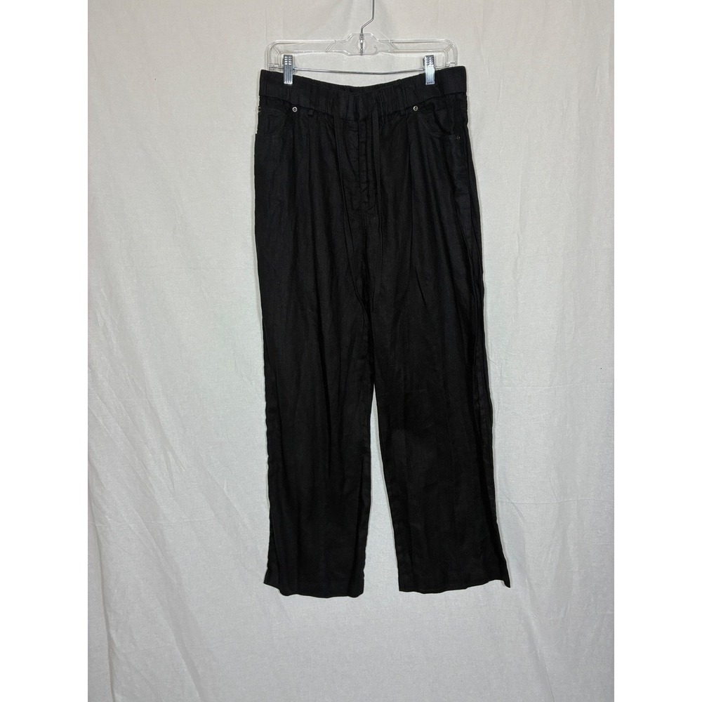 Mod Ref Womens Wide Leg Linen Pants Size L Black Minimalist Breathable Capsule